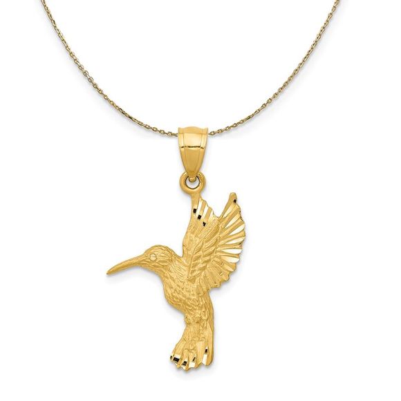 14k Yellow Gold Diamond Cut Hummingbird Necklace - 16 Inch